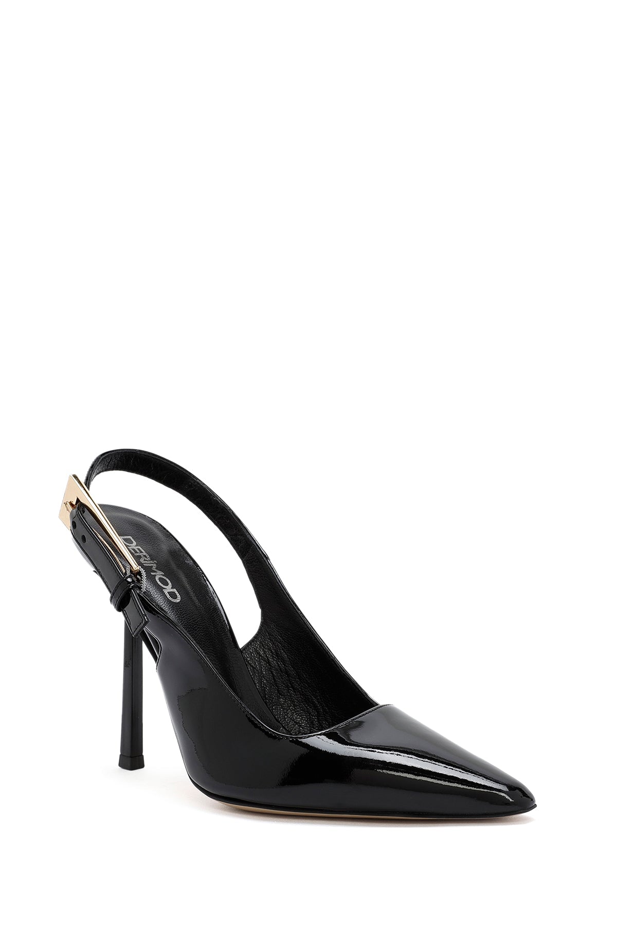 Kadın Siyah Arkası Açık Yüksek Ince Topuklu Rugan Deri Ayakkabı