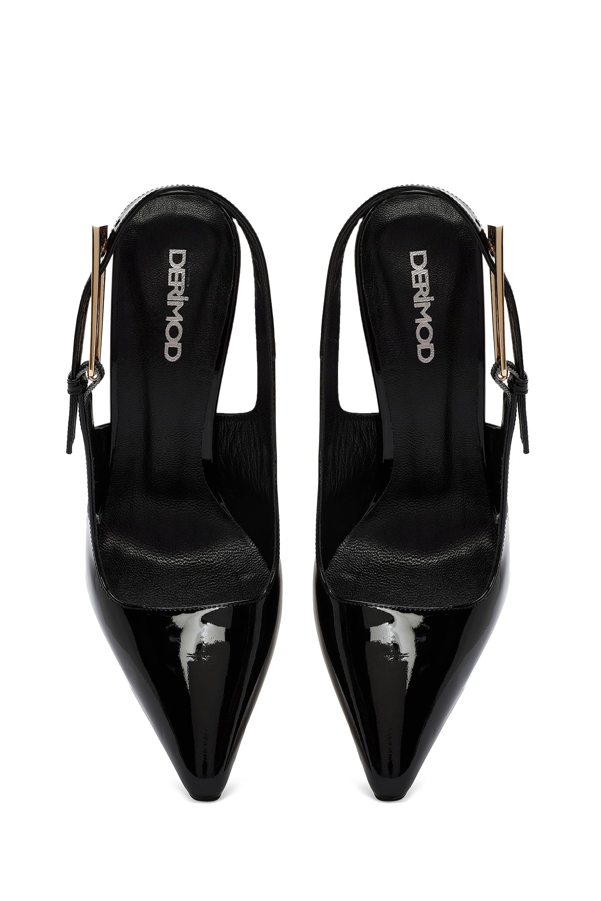 Kadın Siyah Arkası Açık Yüksek Ince Topuklu Rugan Deri Ayakkabı