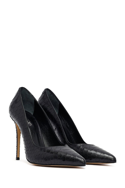 Kadın Siyah Desenli Yüksek Ince Topuklu Deri Stiletto