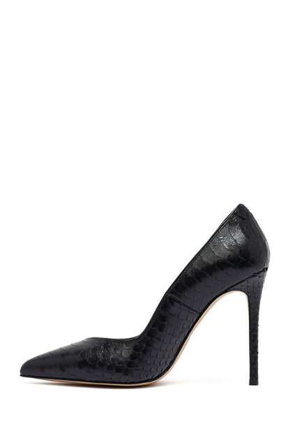 Kadın Siyah Desenli Yüksek Ince Topuklu Deri Stiletto
