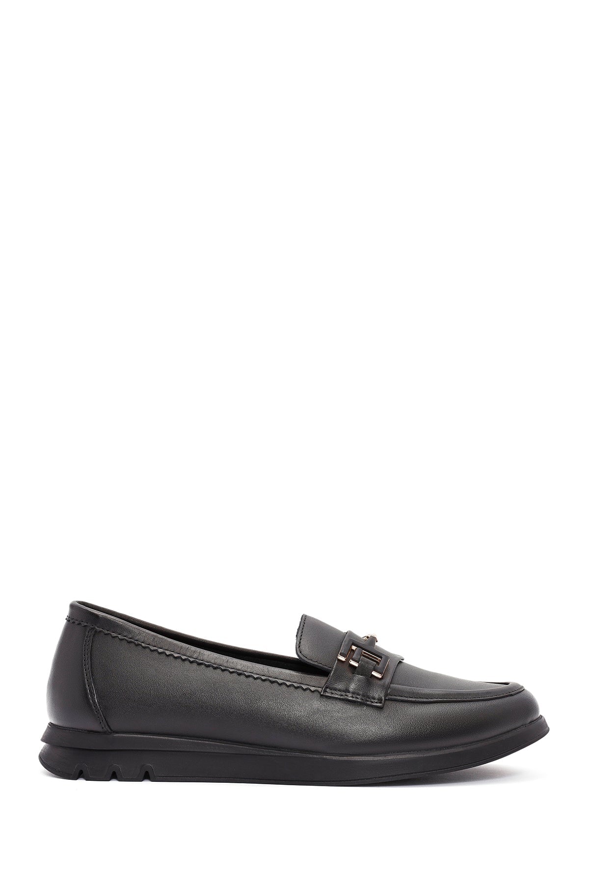 Kadın Siyah Toka Detaylı Deri Comfort Loafer