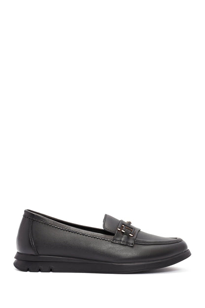 Kadın Siyah Toka Detaylı Deri Comfort Loafer