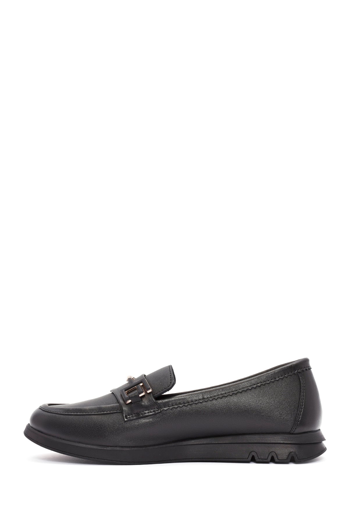 Kadın Siyah Toka Detaylı Deri Comfort Loafer