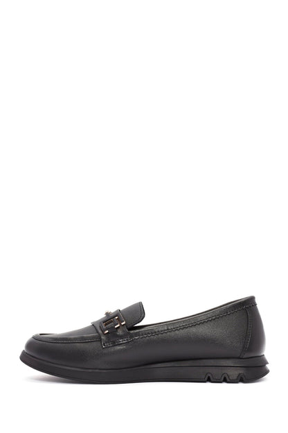 Kadın Siyah Toka Detaylı Deri Comfort Loafer
