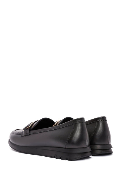 Kadın Siyah Toka Detaylı Deri Comfort Loafer