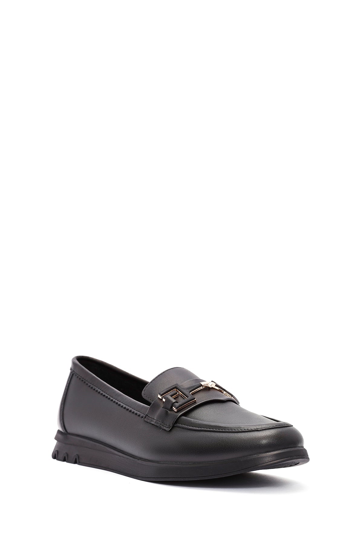 Kadın Siyah Toka Detaylı Deri Comfort Loafer