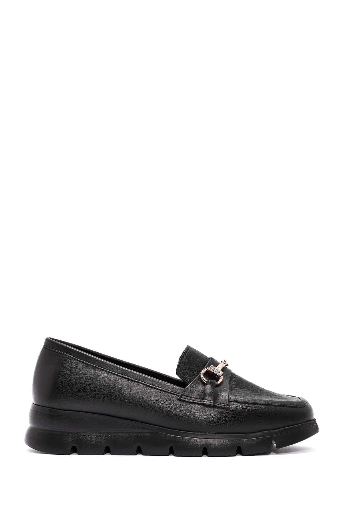 Kadın Siyah Toka Detaylı Deri Comfort Loafer
