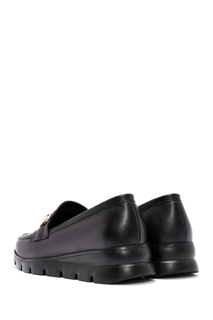 Kadın Siyah Toka Detaylı Deri Comfort Loafer