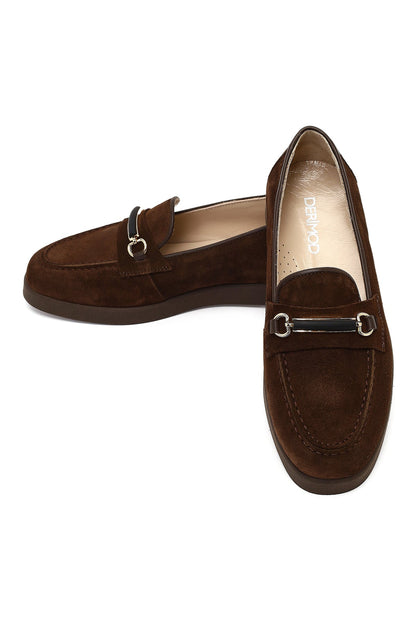 Kadın Kahverengi Tokalı Süet Deri Comfort Loafer