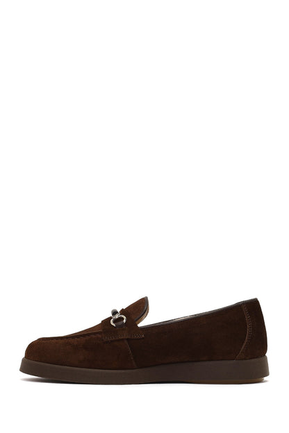 Kadın Kahverengi Tokalı Süet Deri Comfort Loafer