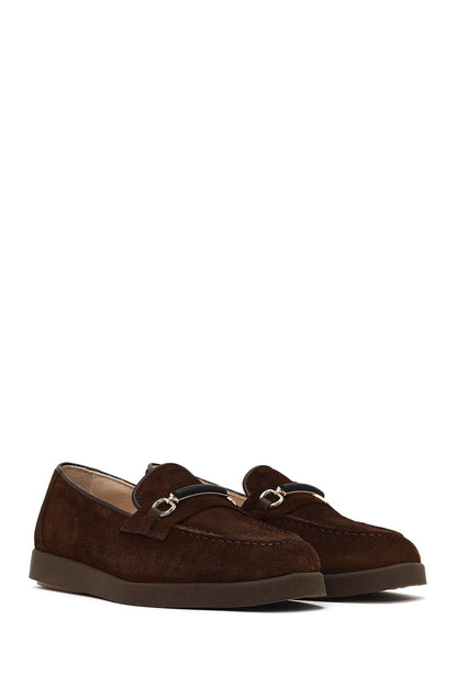 Kadın Kahverengi Tokalı Süet Deri Comfort Loafer