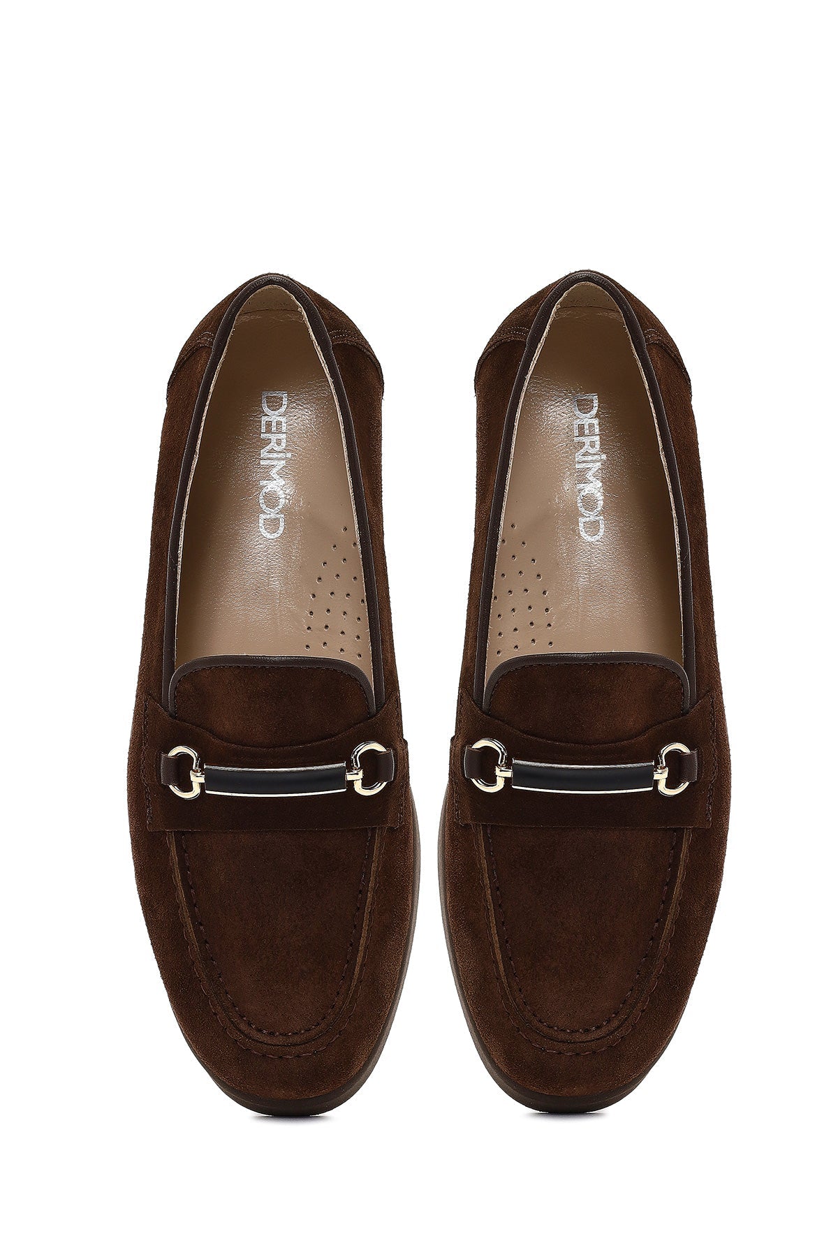 Kadın Kahverengi Tokalı Süet Deri Comfort Loafer