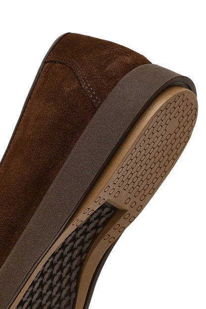 Kadın Kahverengi Tokalı Süet Deri Comfort Loafer