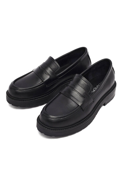 Kadın Siyah Kalın Tabanlı Deri Maskülen Loafer
