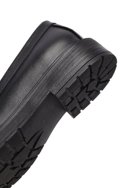Kadın Siyah Kalın Tabanlı Deri Maskülen Loafer