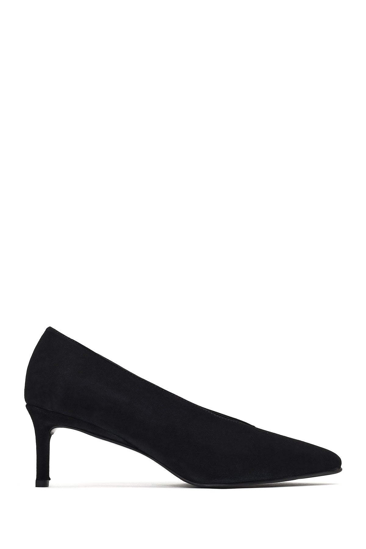 Kadın Siyah Kısa Ince Topuklu Süet Deri Stiletto