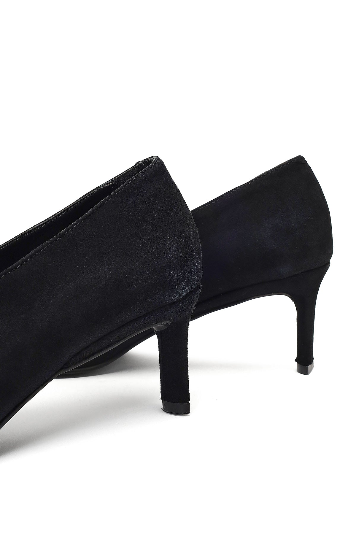Kadın Siyah Kısa Ince Topuklu Süet Deri Stiletto