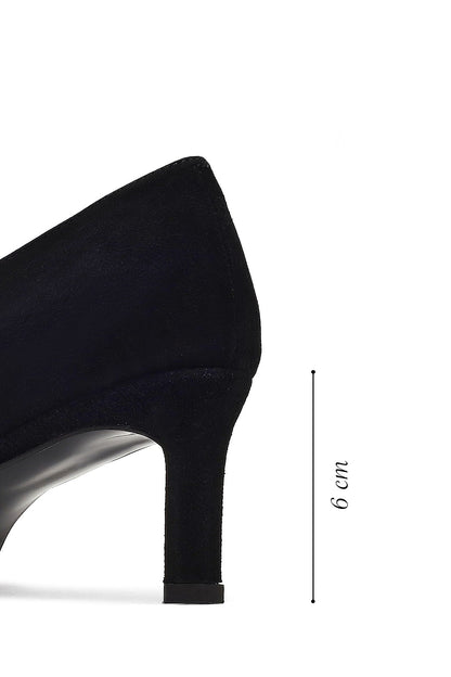 Kadın Siyah Kısa Ince Topuklu Süet Deri Stiletto