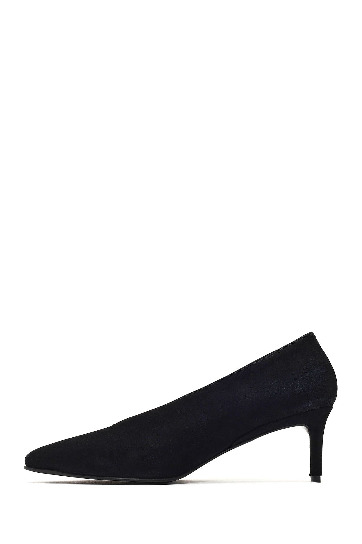 Kadın Siyah Kısa Ince Topuklu Süet Deri Stiletto