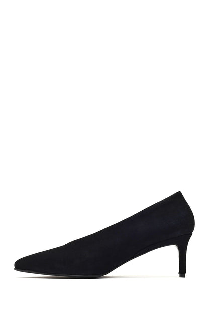 Kadın Siyah Kısa Ince Topuklu Süet Deri Stiletto