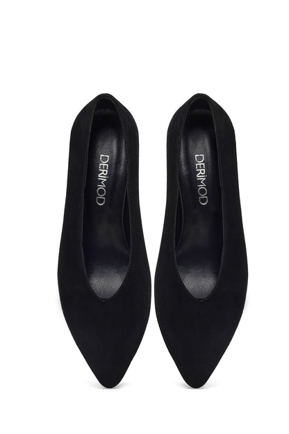 Kadın Siyah Kısa Ince Topuklu Süet Deri Stiletto