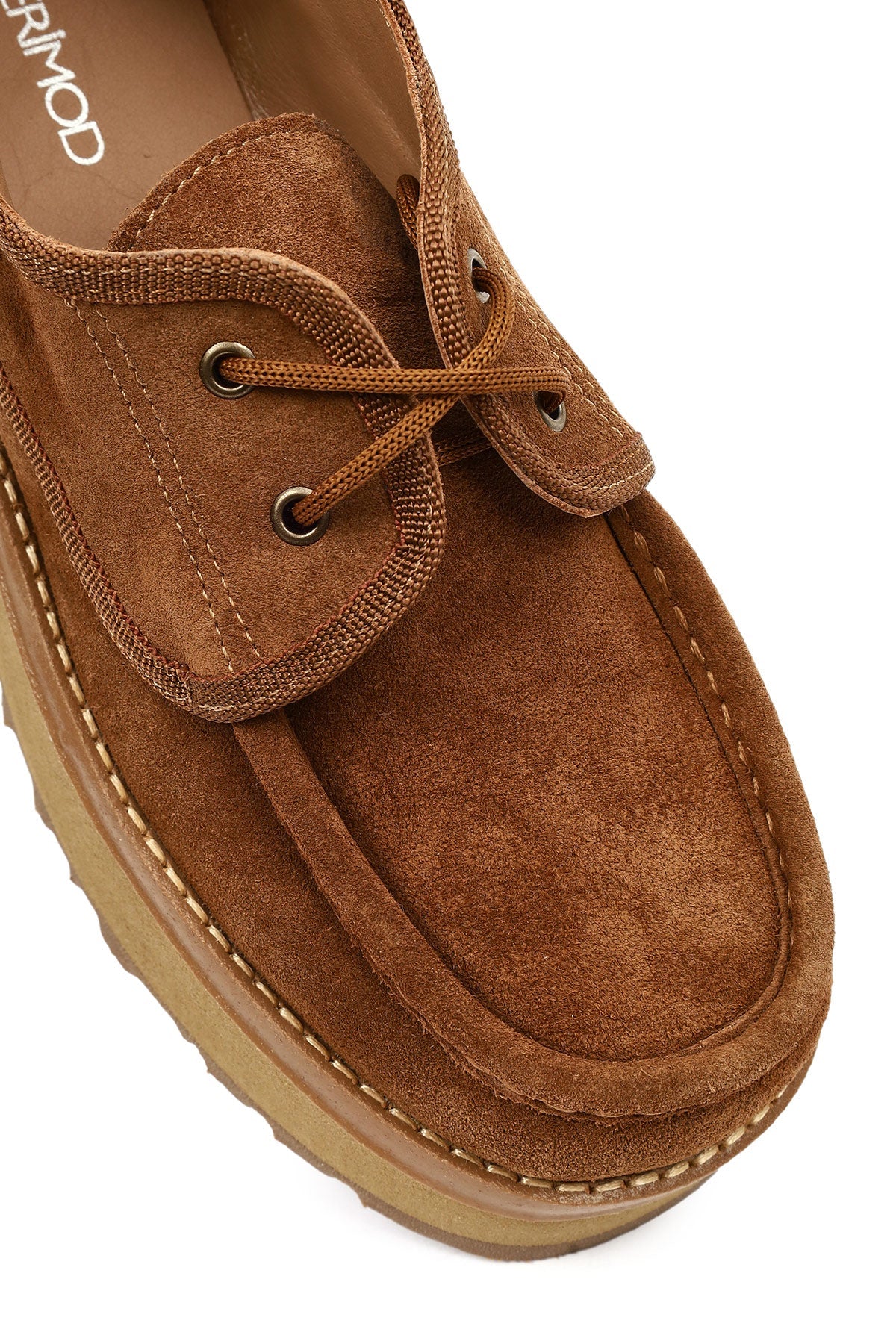 Kadın Bej Kalın Tabanlı Bağcıklı Süet Deri Teddy Casual Ayakkabı