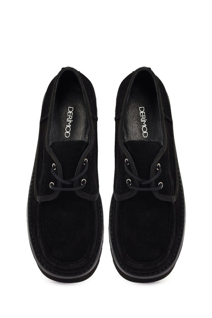 Kadın Siyah Kalın Tabanlı Bağcıklı Süet Deri Teddy Casual Ayakkabı