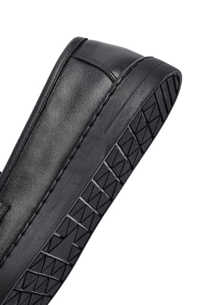 Kadın Siyah Tokalı Deri Loafer