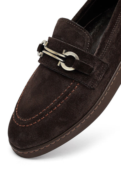 Kadın Kahverengi Tokalı Süet Deri Loafer