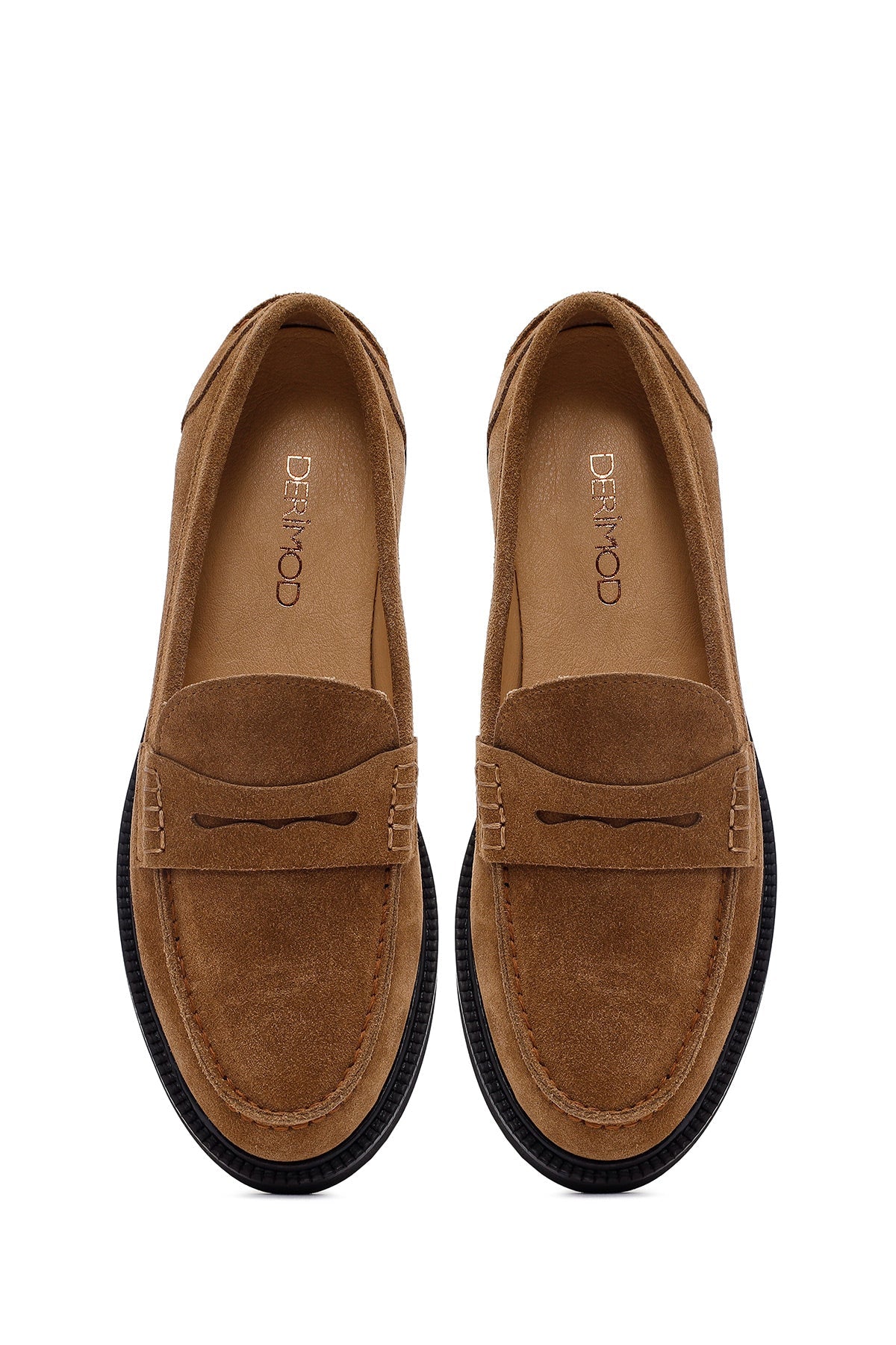 Kadın Vizon Süet Deri Maskülen Loafer