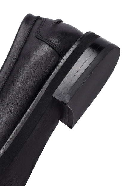 Kadın Siyah Deri Maskülen Loafer