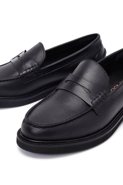 Kadın Siyah Deri Maskülen Loafer