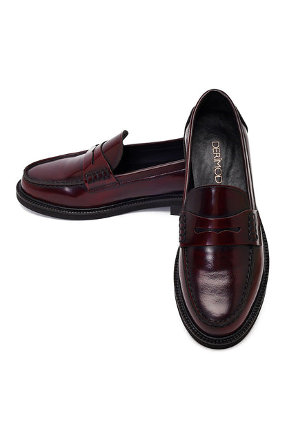 Kadın Bordo Deri Maskülen Loafer