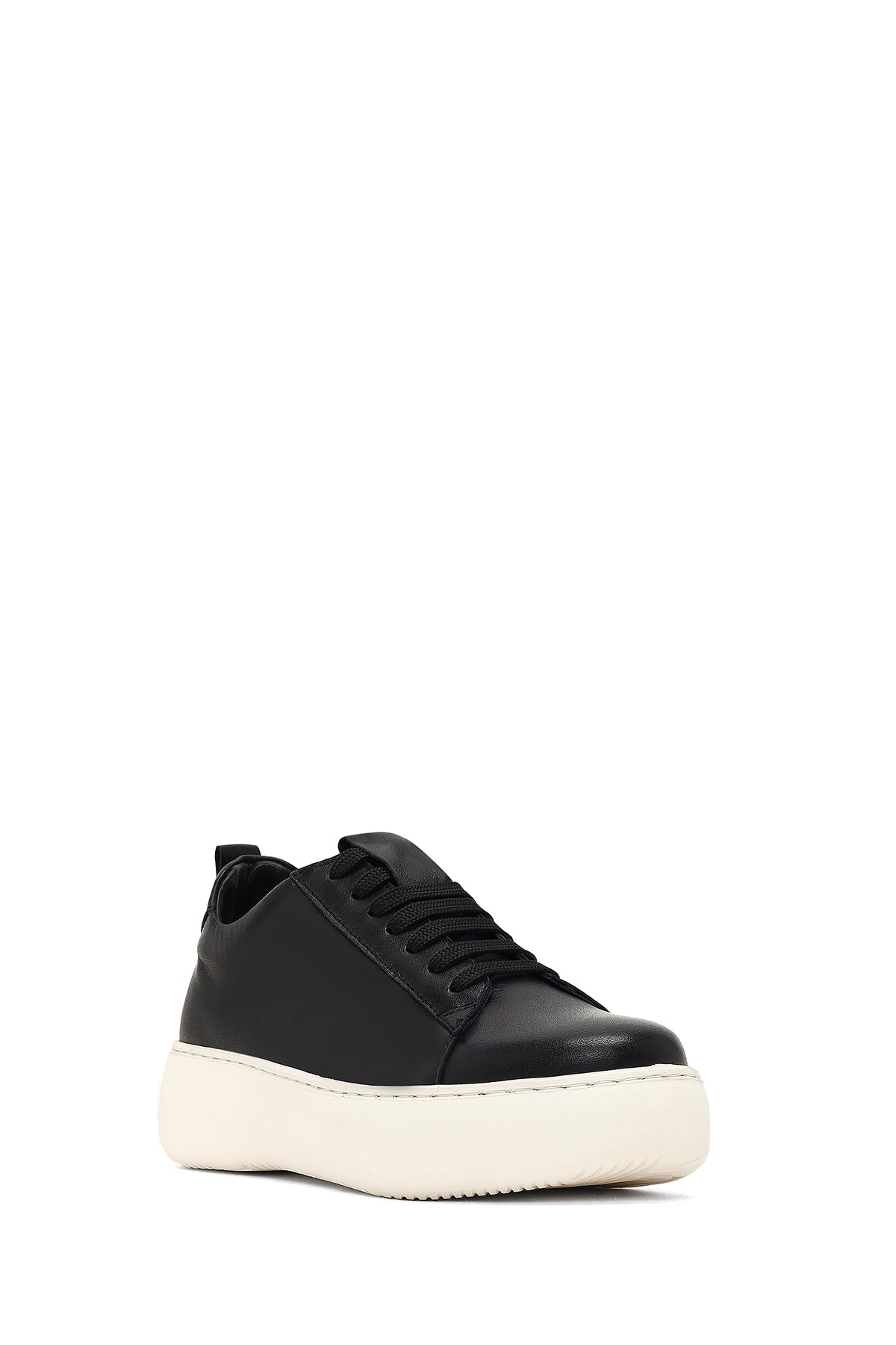 Kadın Siyah Bağcıklı Kalın Tabanlı Deri Sneaker
