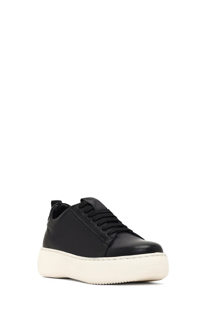 Kadın Siyah Bağcıklı Kalın Tabanlı Deri Sneaker