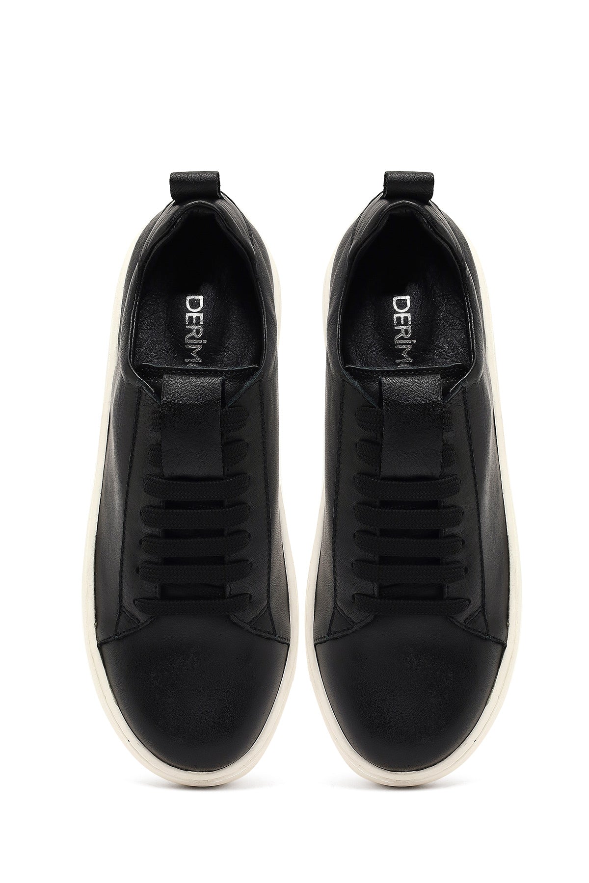 Kadın Siyah Bağcıklı Kalın Tabanlı Deri Sneaker
