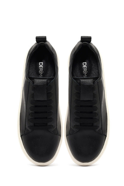 Kadın Siyah Bağcıklı Kalın Tabanlı Deri Sneaker