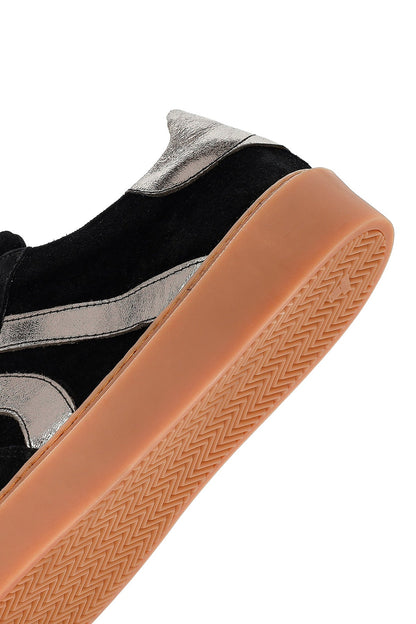 Kadın Siyah Bağcıklı Süet Deri Sneaker