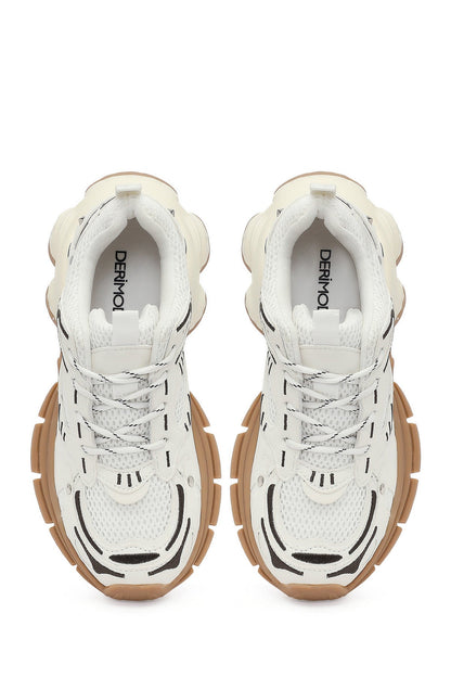 Kadın Beyaz Bağcıklı Kalın Tabanlı Sneaker