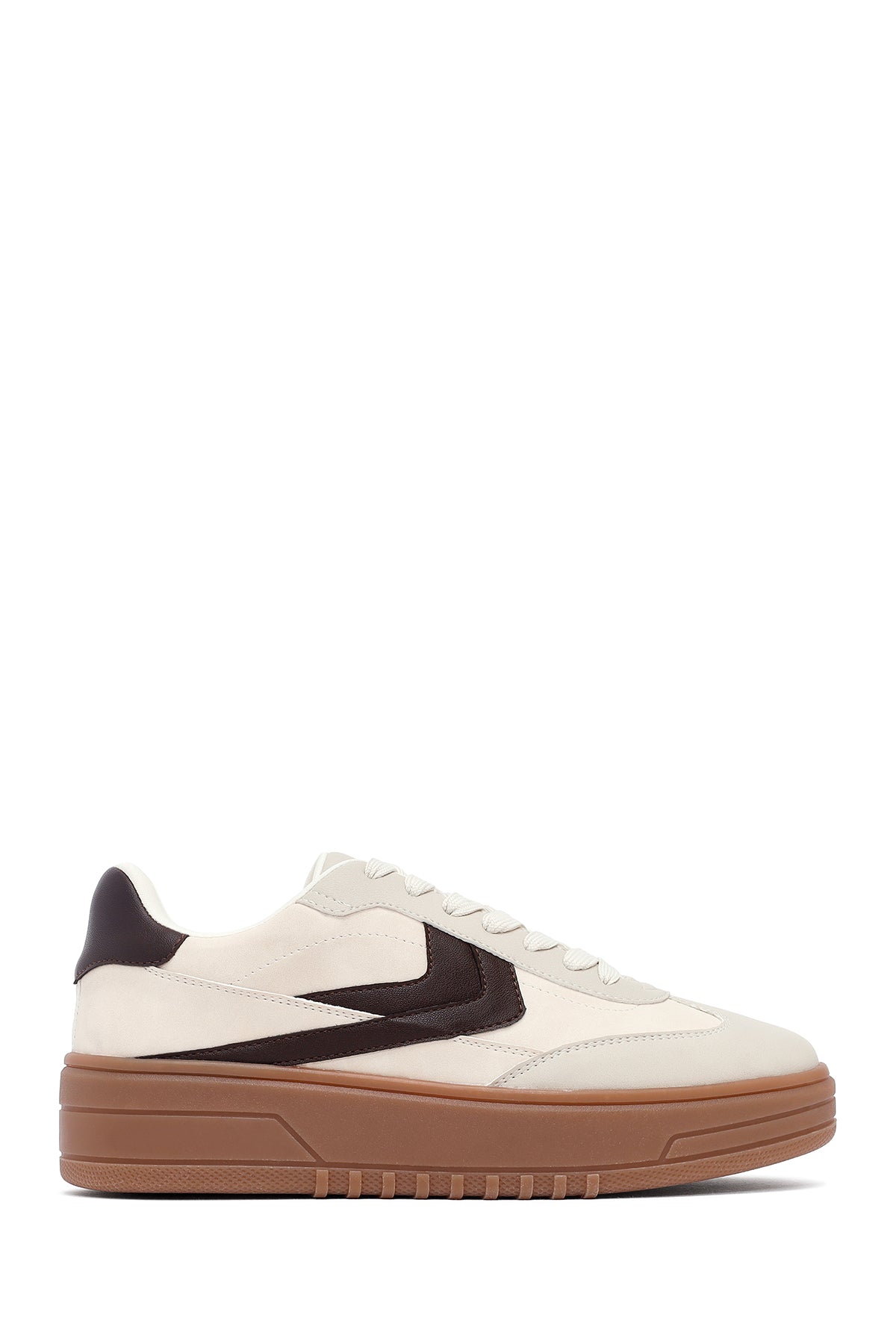 Kadın Bej Bağcıklı Kalın Tabanlı Sneaker