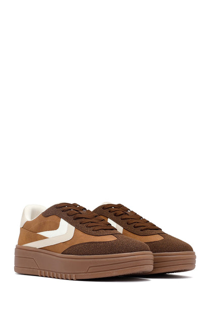 Kadın Camel Bağcıklı Kalın Tabanlı Sneaker