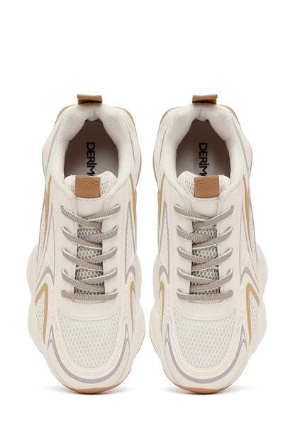Kadın Krem Bağcıklı Kalın Tabanlı Sneaker