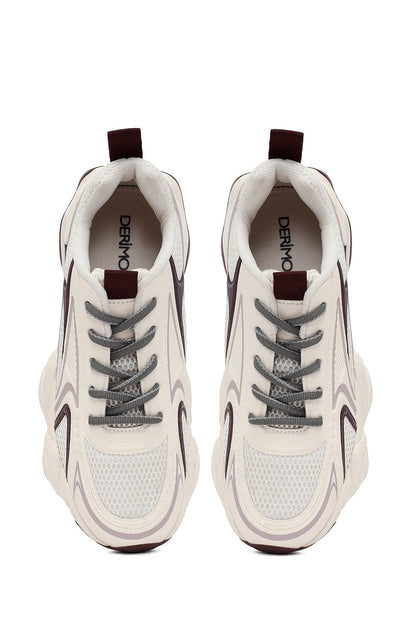 Kadın Bordo Bağcıklı Kalın Tabanlı Sneaker