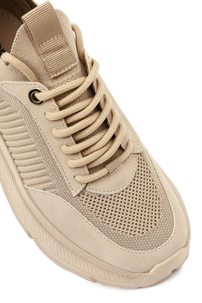 Derimod Zero Kadın Bej Bağcıklı Kalın Tabanlı Kumaş Sneaker
