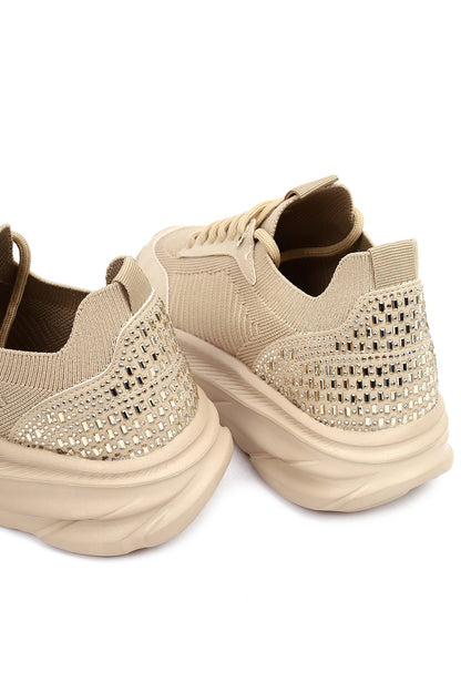Derimod Zero Kadın Bej Bağcıklı Kalın Tabanlı Kumaş Sneaker