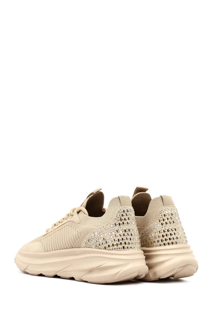 Derimod Zero Kadın Bej Bağcıklı Kalın Tabanlı Kumaş Sneaker