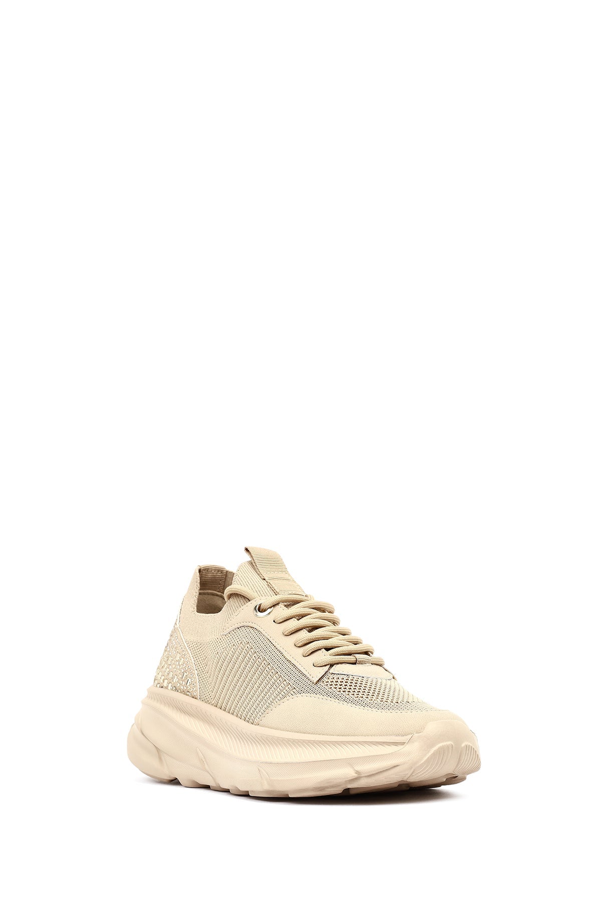 Derimod Zero Kadın Bej Bağcıklı Kalın Tabanlı Kumaş Sneaker