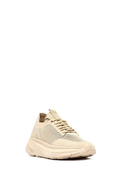 Derimod Zero Kadın Bej Bağcıklı Kalın Tabanlı Kumaş Sneaker