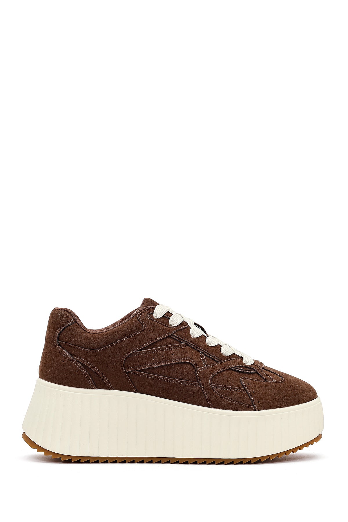Kadın Kahverengi Bağcıklı Kalın Tabanlı Süet Sneaker