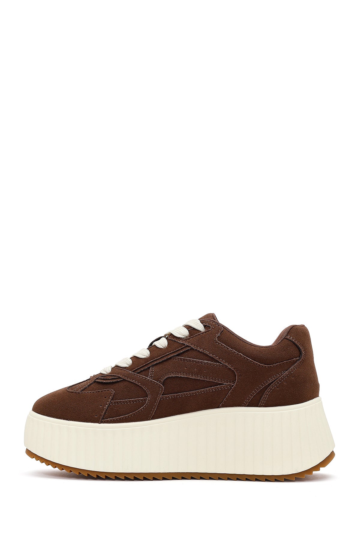Kadın Kahverengi Bağcıklı Kalın Tabanlı Süet Sneaker